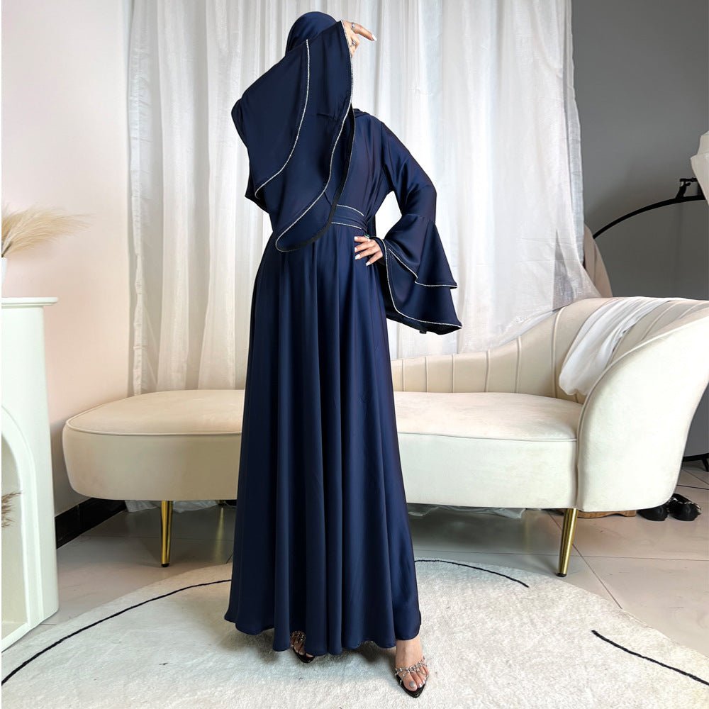 Diamond Modest Bell Sleeve Adjustable Waist Kaftan Dress Abaya with Hijab (MA169)