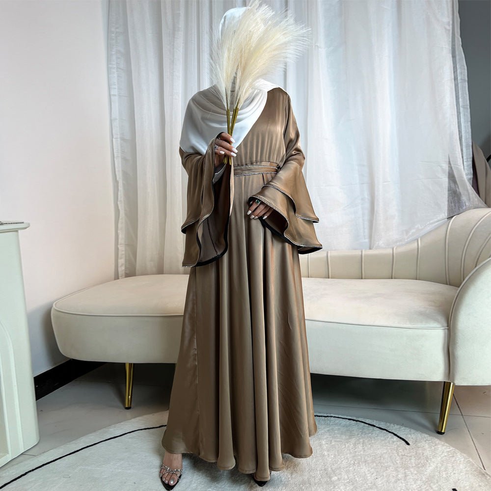 Diamond Modest Bell Sleeve Adjustable Waist Kaftan Dress Abaya with Hijab (MA169)