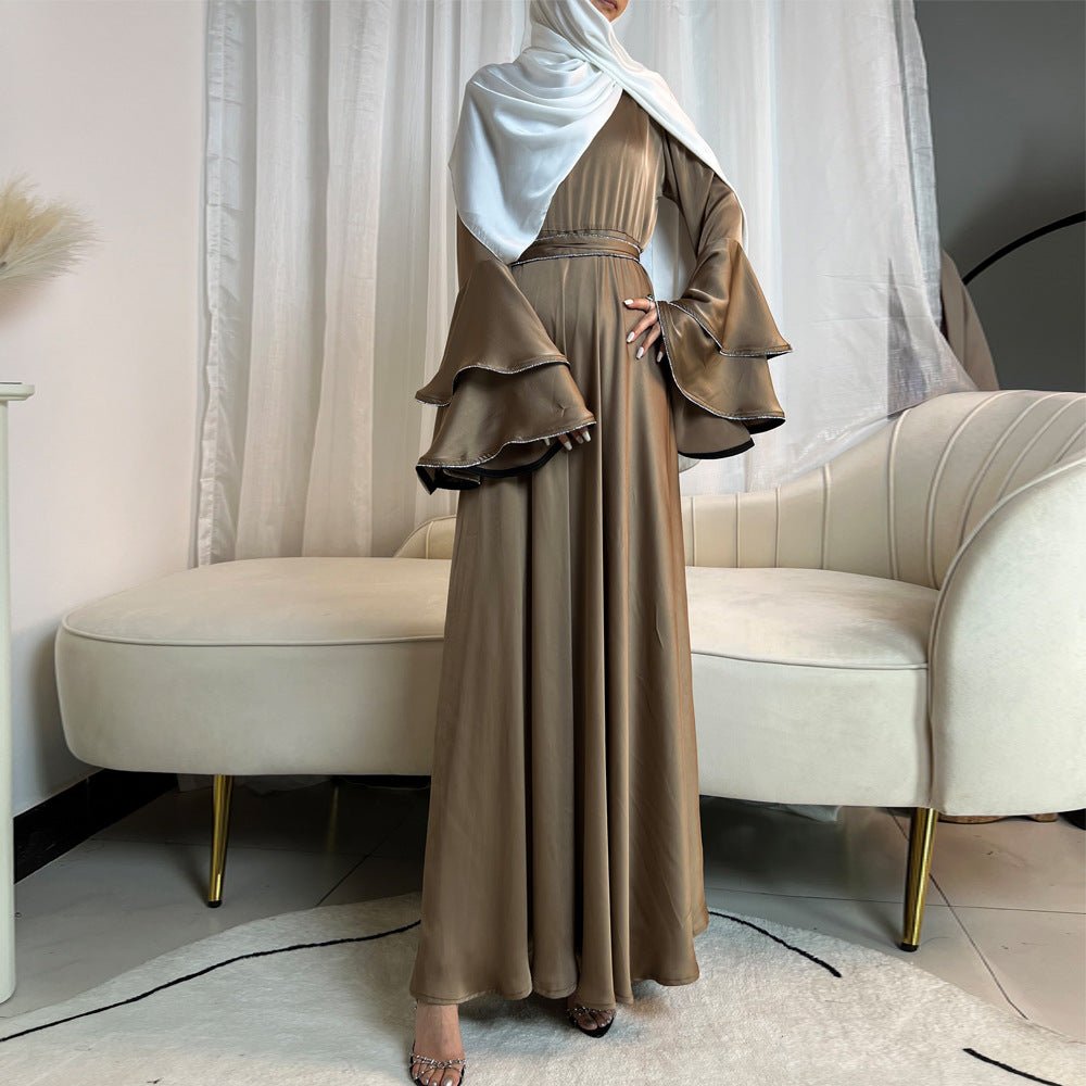 Diamond Modest Bell Sleeve Adjustable Waist Kaftan Dress Abaya with Hijab (MA169)