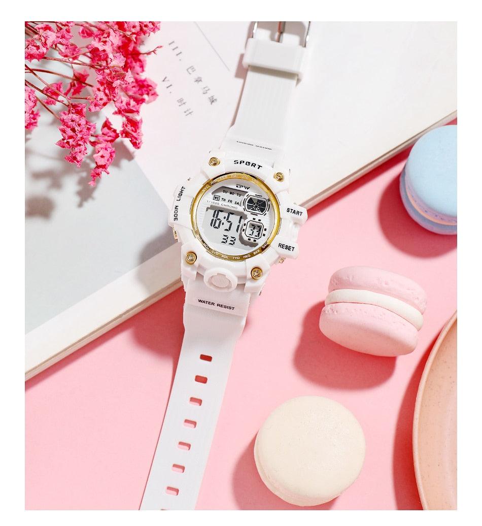 Digital Watches For Women School Girl Student  Transparent Color Water Resistent Silicone Strap Stopwatch Alarm Countdown Dual Time Ultra Super Wide-Angle Display Digital Wrist Watches For Men Women