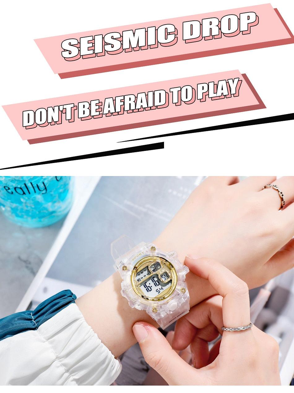 Digital Watches For Women School Girl Student  Transparent Color Water Resistent Silicone Strap Stopwatch Alarm Countdown Dual Time Ultra Super Wide-Angle Display Digital Wrist Watches For Men Women