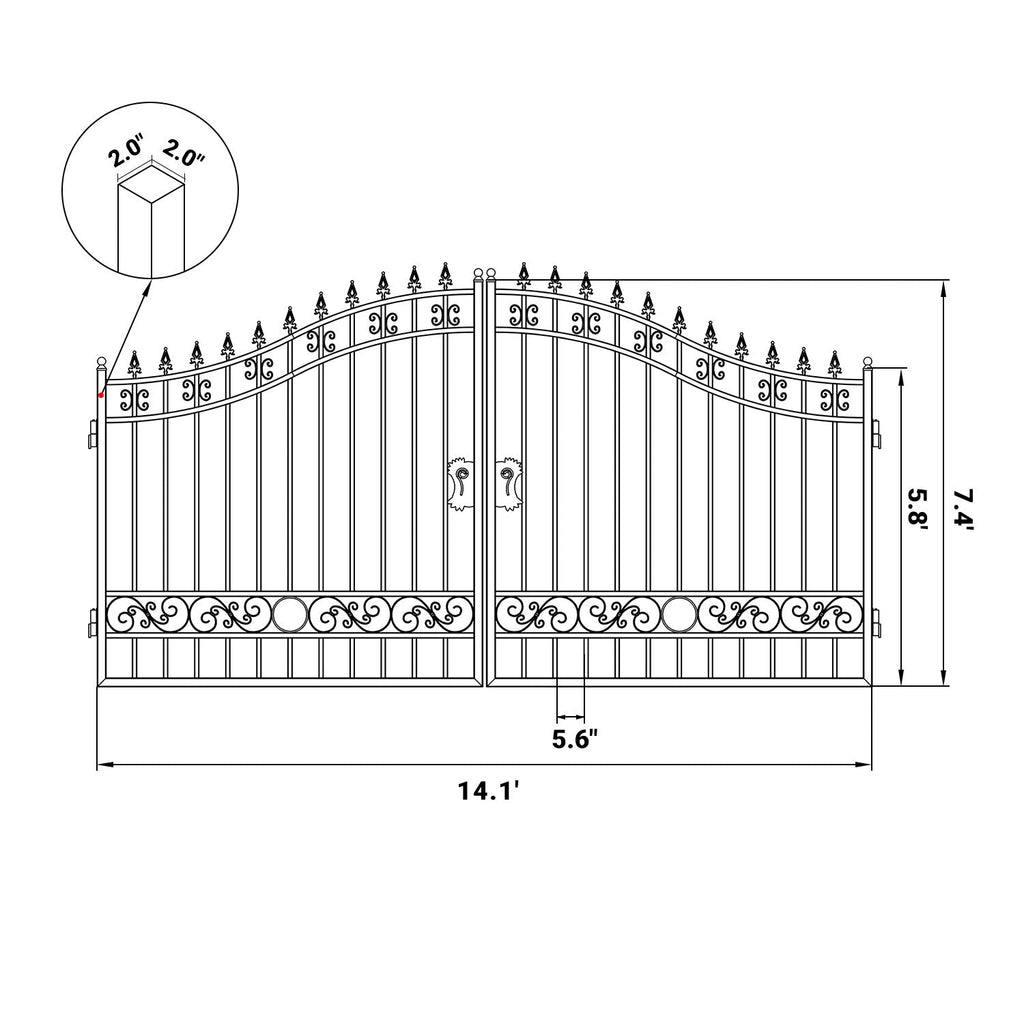 14x8 ft Steel Dual Swing Driveway Gate