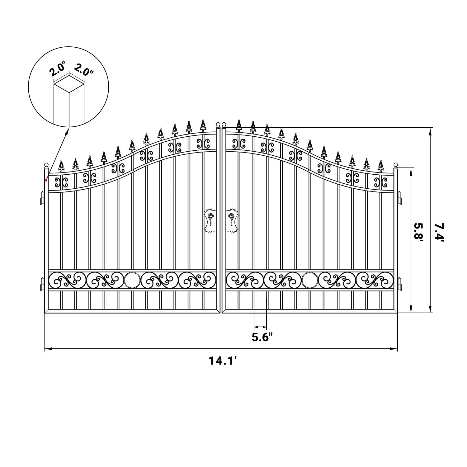 14x8 ft Steel Dual Swing Driveway Gate