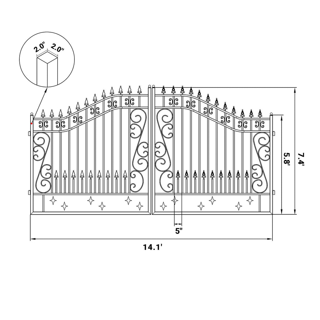 14x8 ft Steel Dual Swing Driveway Gate
