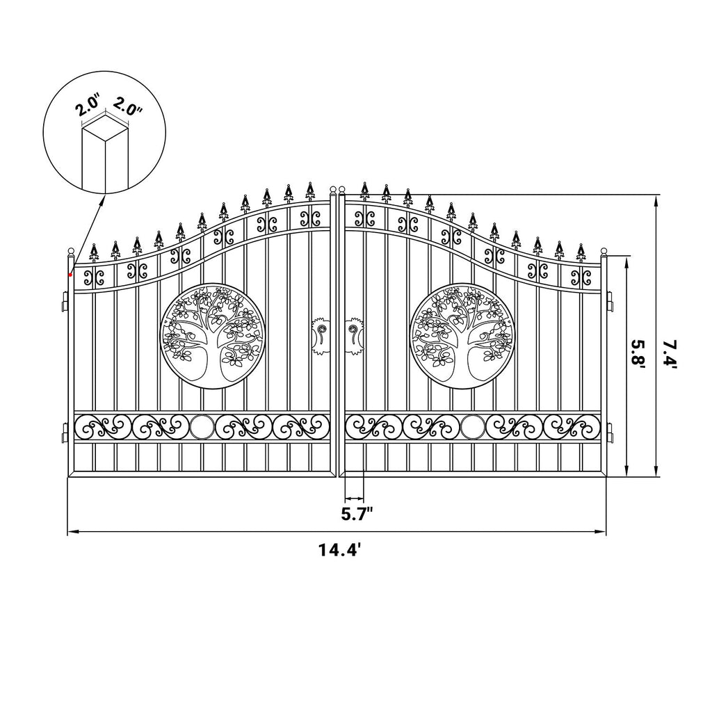 14x8 ft Steel Dual Swing Driveway Gate