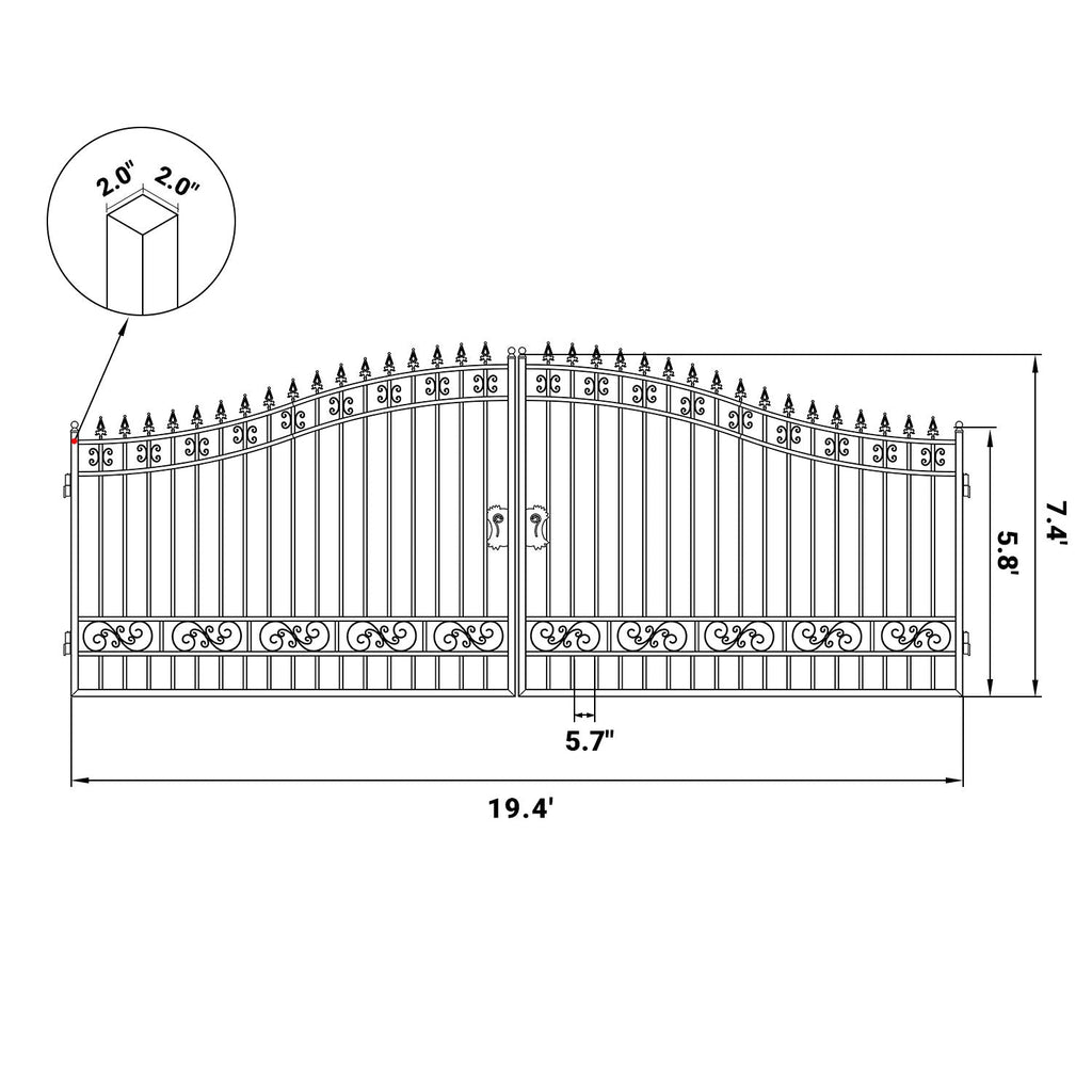 20x8 ft Steel Dual Swing Driveway Gate