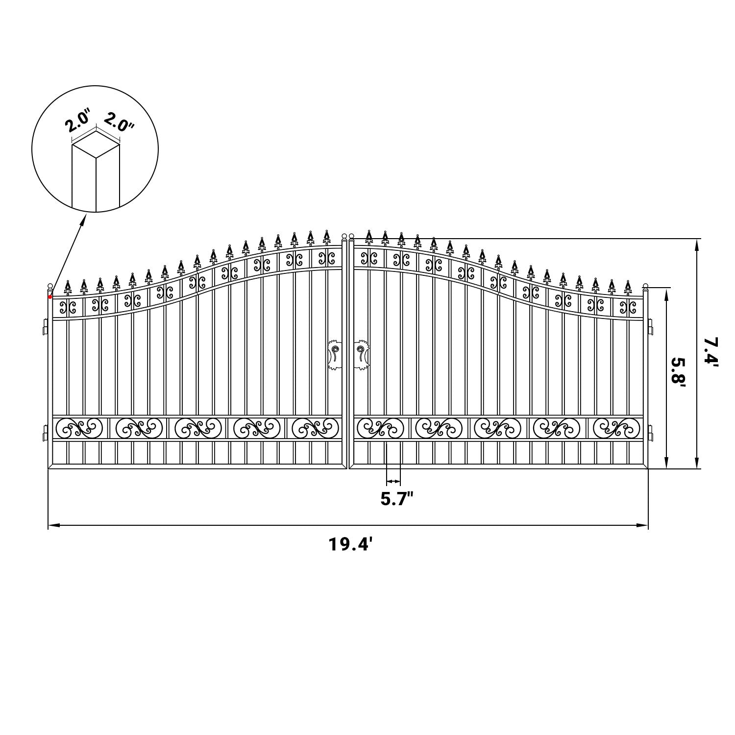 20x8 ft Steel Dual Swing Driveway Gate