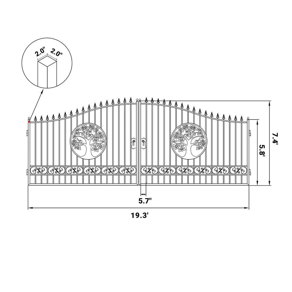 20x8 ft Steel Dual Swing Driveway Gate