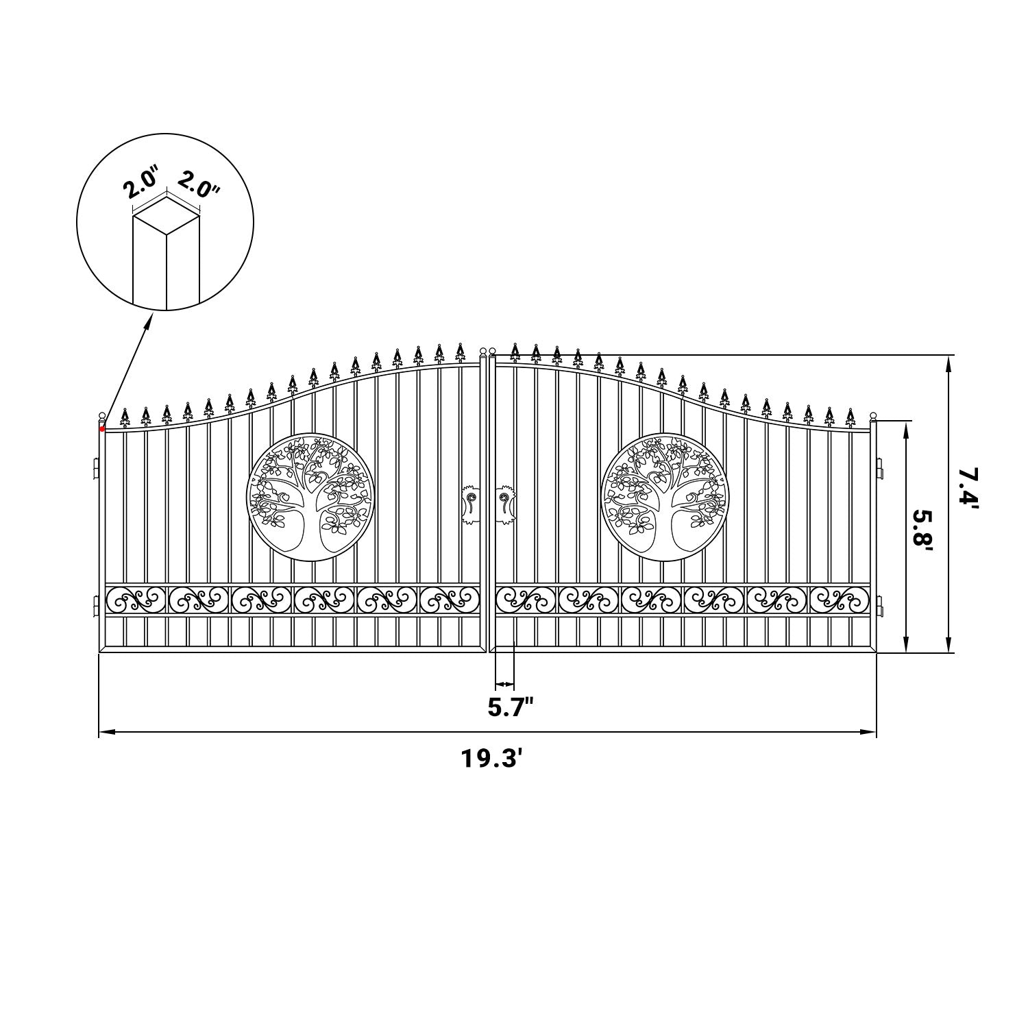 20x8 ft Steel Dual Swing Driveway Gate