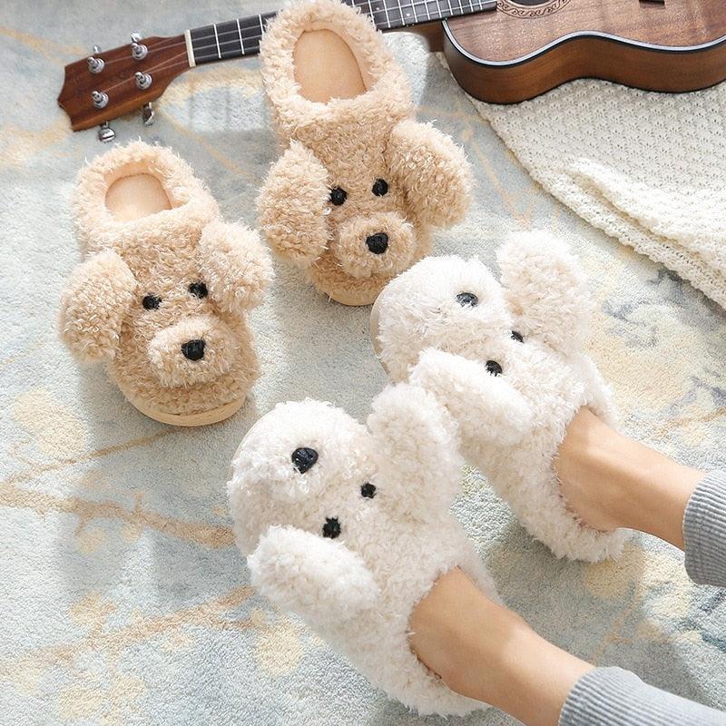 Dog Slippers Women Winter Warm Soft Plush Shoes Men Couples Slippers For Home Indoor Bedroom Fluffy Furry Memory Foam Cross Band Slip On Indoor Outdoor Slippers