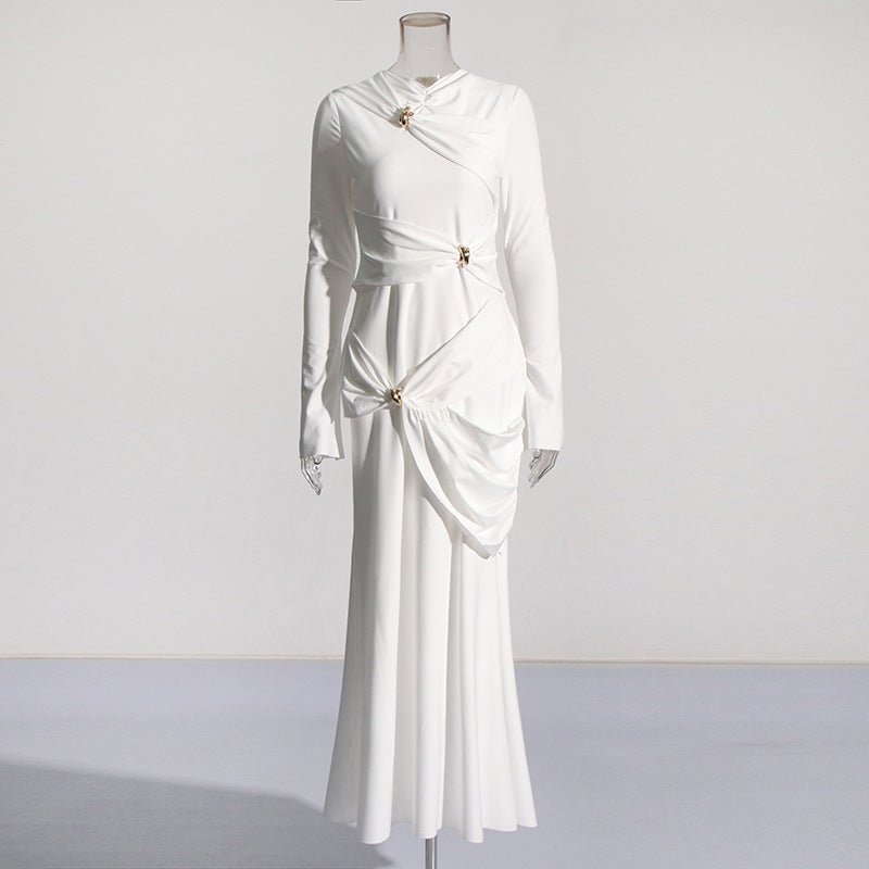 Draped Dress with Jeweled Brooches(MS347)