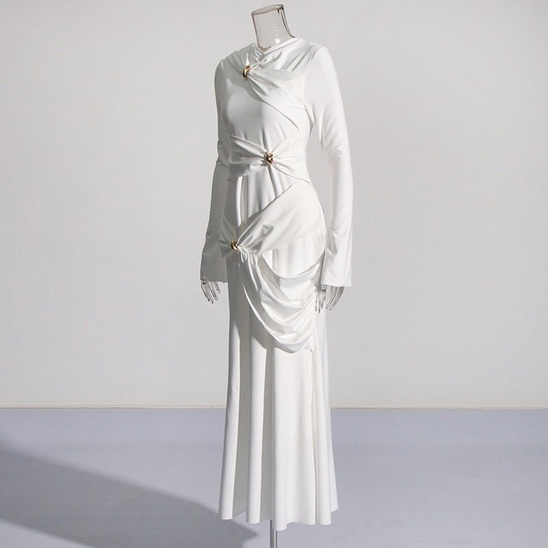 Draped Dress with Jeweled Brooches(MS347)