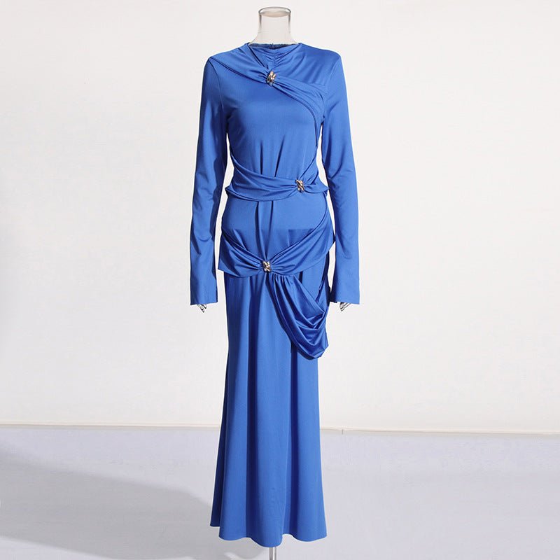 Draped Dress with Jeweled Brooches(MS347)