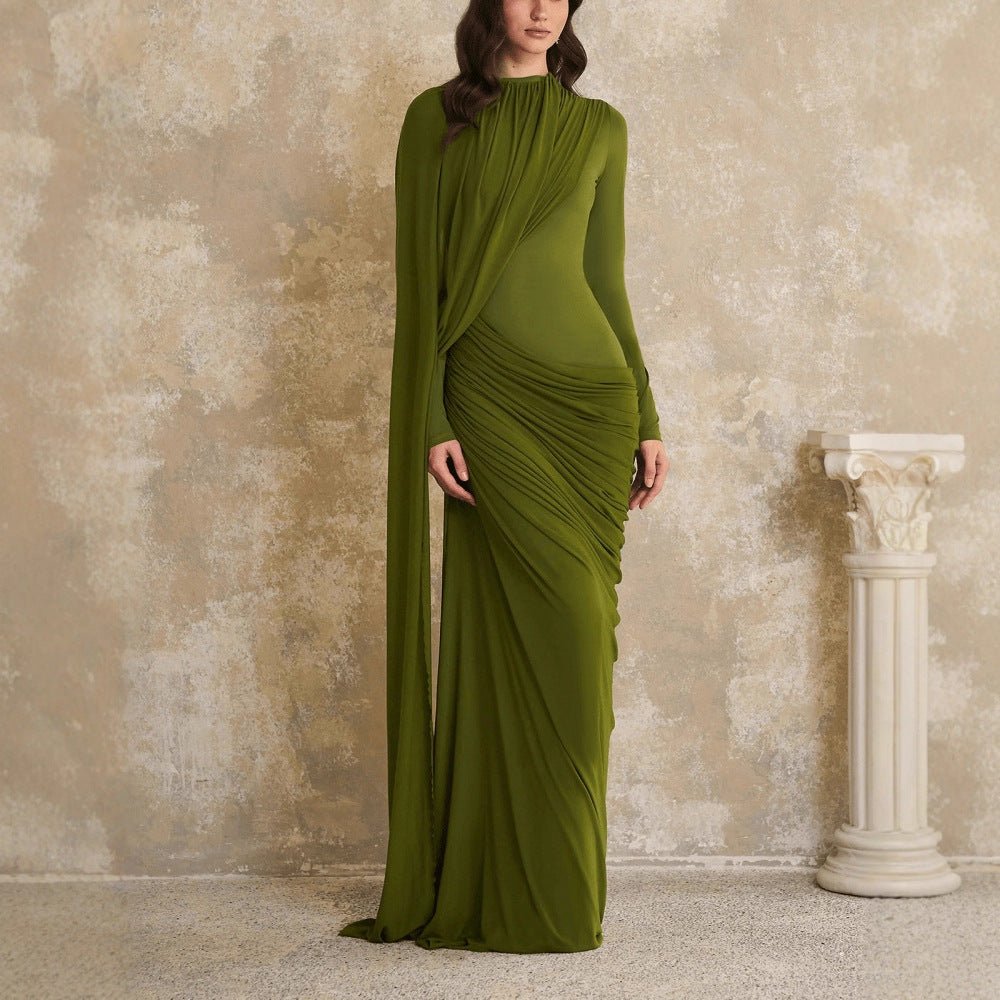 Draped Jersey Gown with Flowing Panel(MS350)