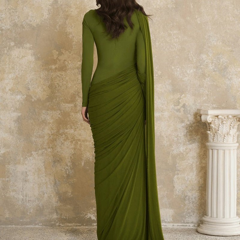 Draped Jersey Gown with Flowing Panel(MS350)