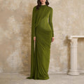 Draped Jersey Gown with Flowing Panel(MS350)