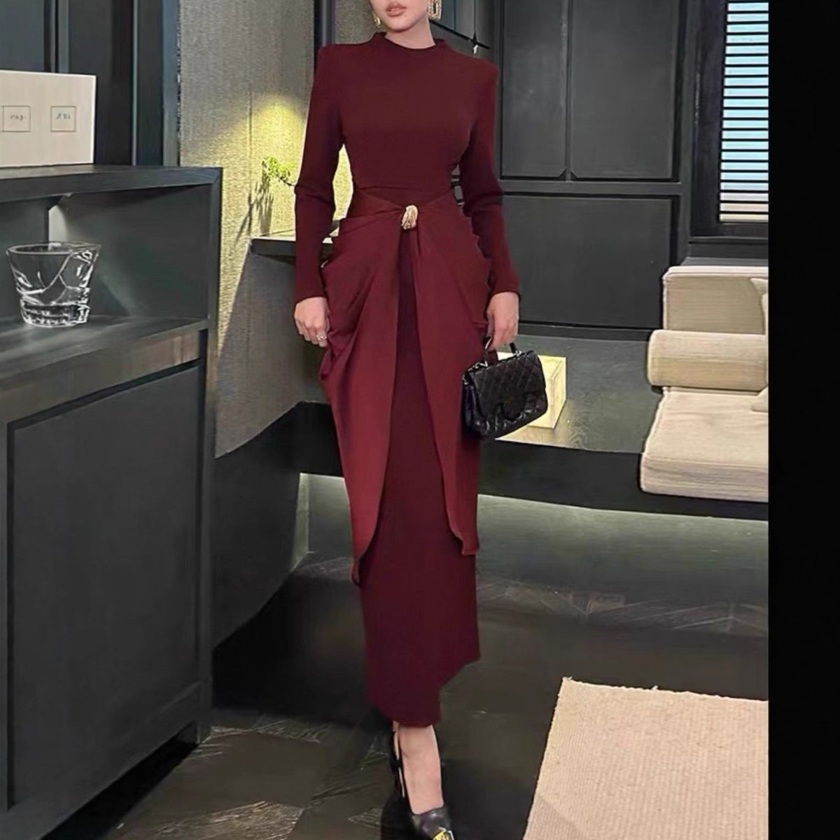 Draped Jersey Maxi Dress(MS386)