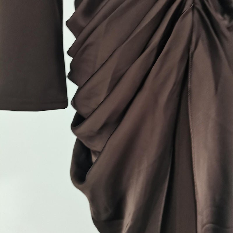 Draped Satin Skirt Dress with Jeweled Brooch(MS321)