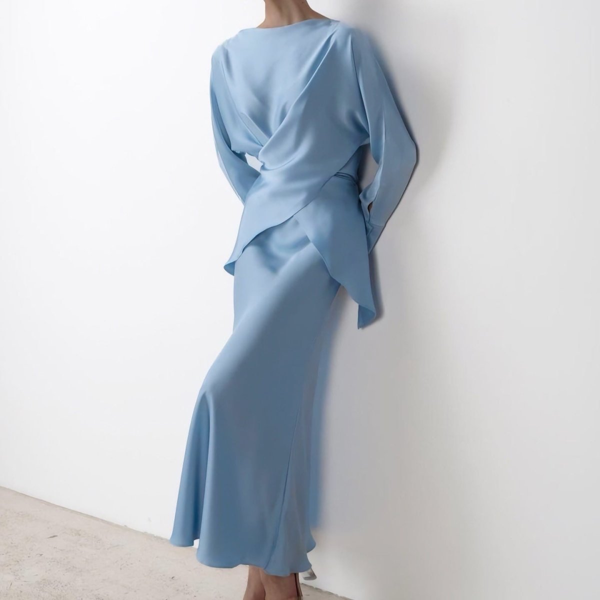 Draped Wrap Top & Maxi Skirt Set(MS333)