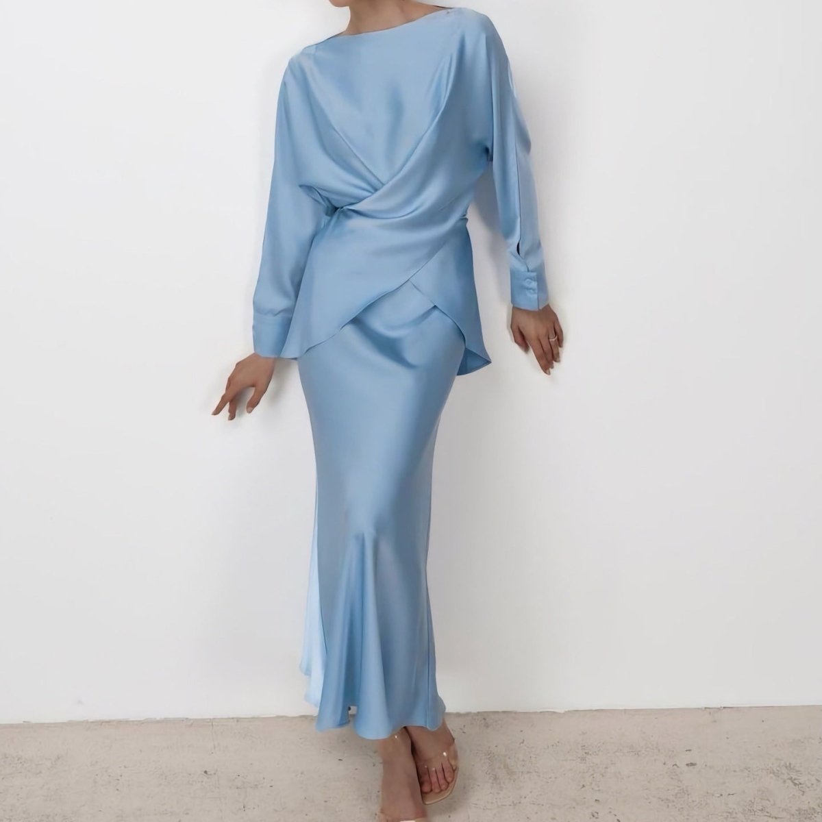 Draped Wrap Top & Maxi Skirt Set(MS333)