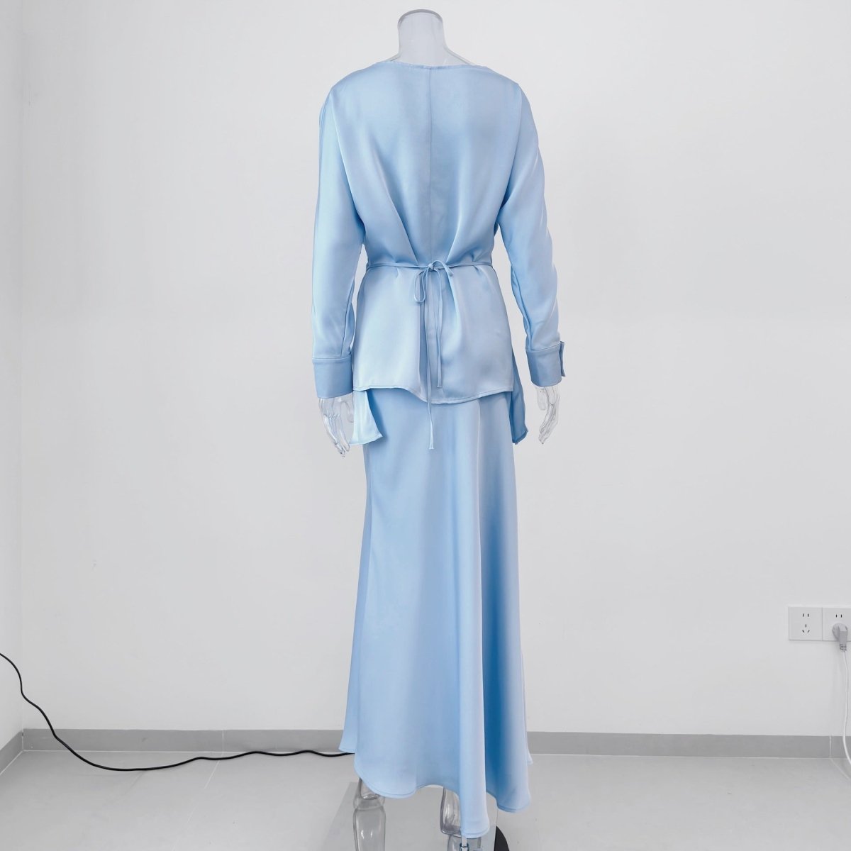 Draped Wrap Top & Maxi Skirt Set(MS333)