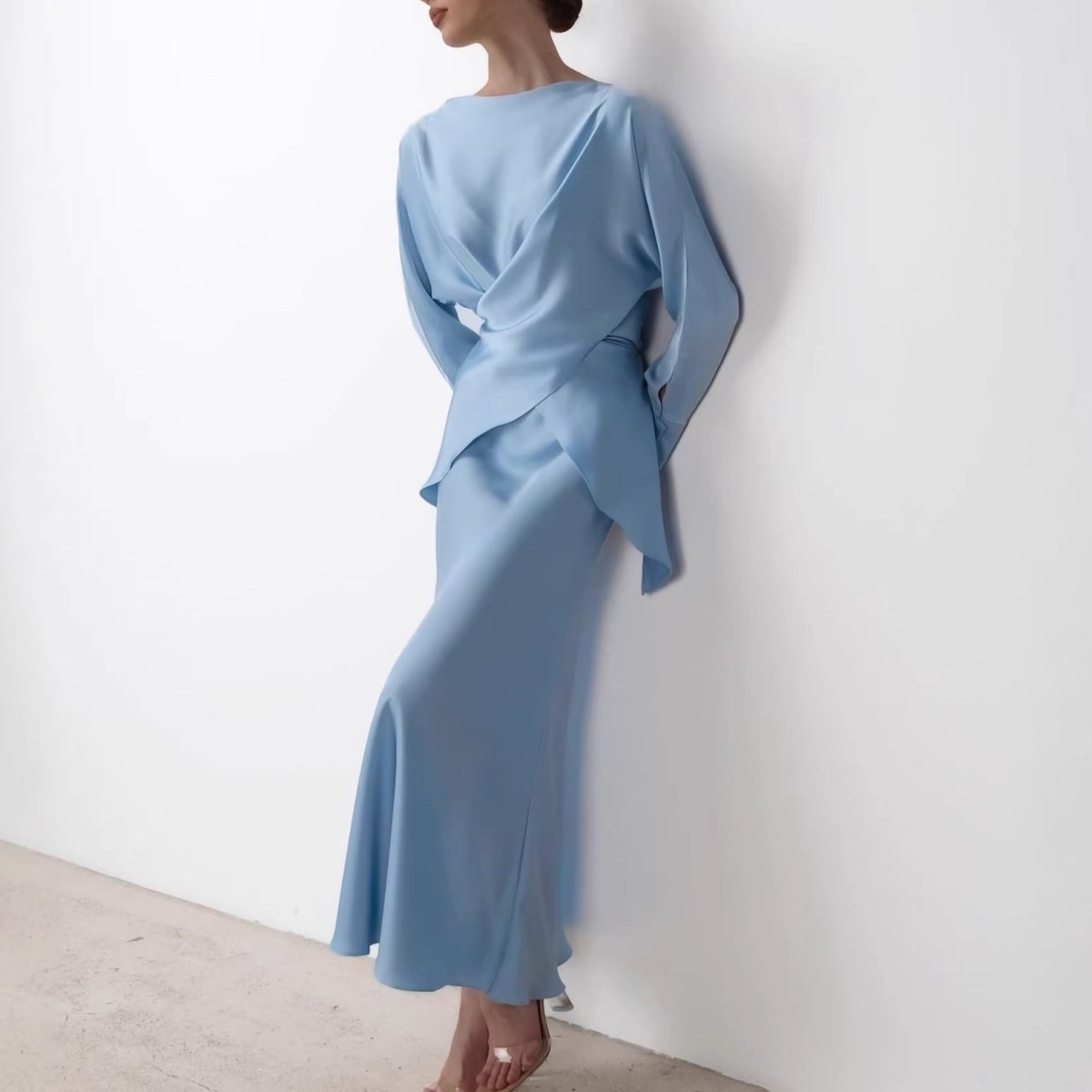 Draped Wrap Top & Maxi Skirt Set(MS333)