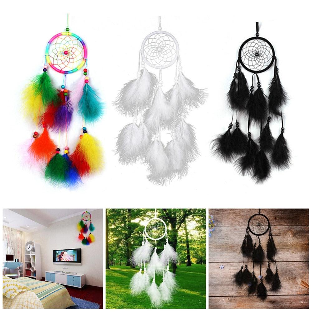 Dream Catcher Wall Decor with White Feathers Indian Style Dream-catcher Moon Handmade Wind Chimes Wall Ornament Girls Room Decoration Feather Dream Catcher For Kids Women Wedding Bohemian Wall Decor