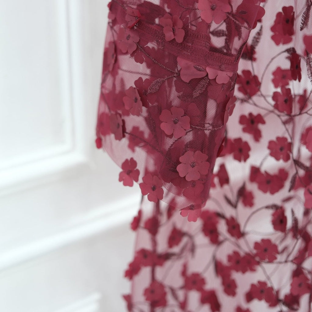Dreamy 3D Flower Mesh Open Abaya Set(MOA313)