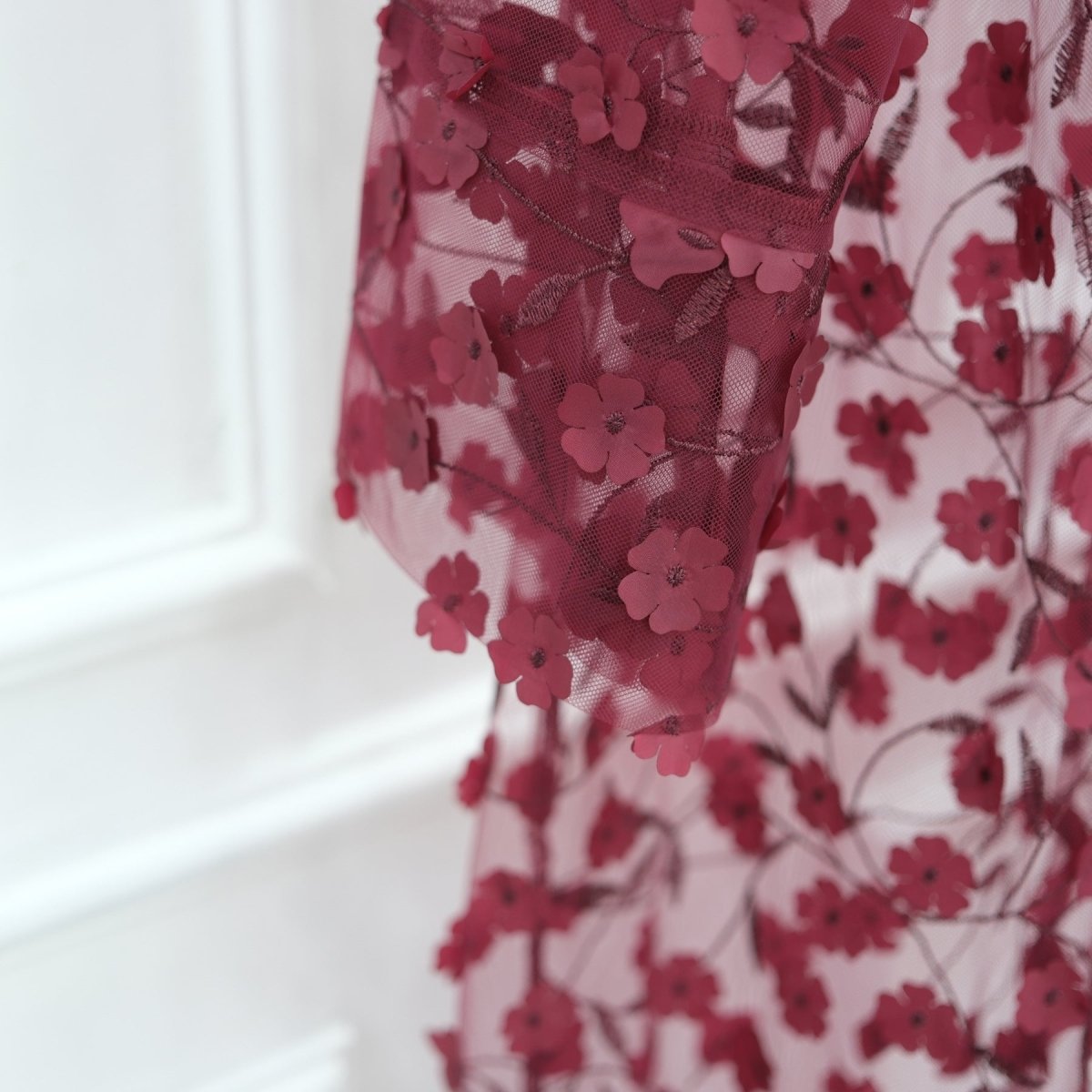 Dreamy 3D Flower Mesh Open Abaya Set(MOA313)