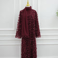 Dreamy 3D Flower Mesh Open Abaya Set(MOA313)