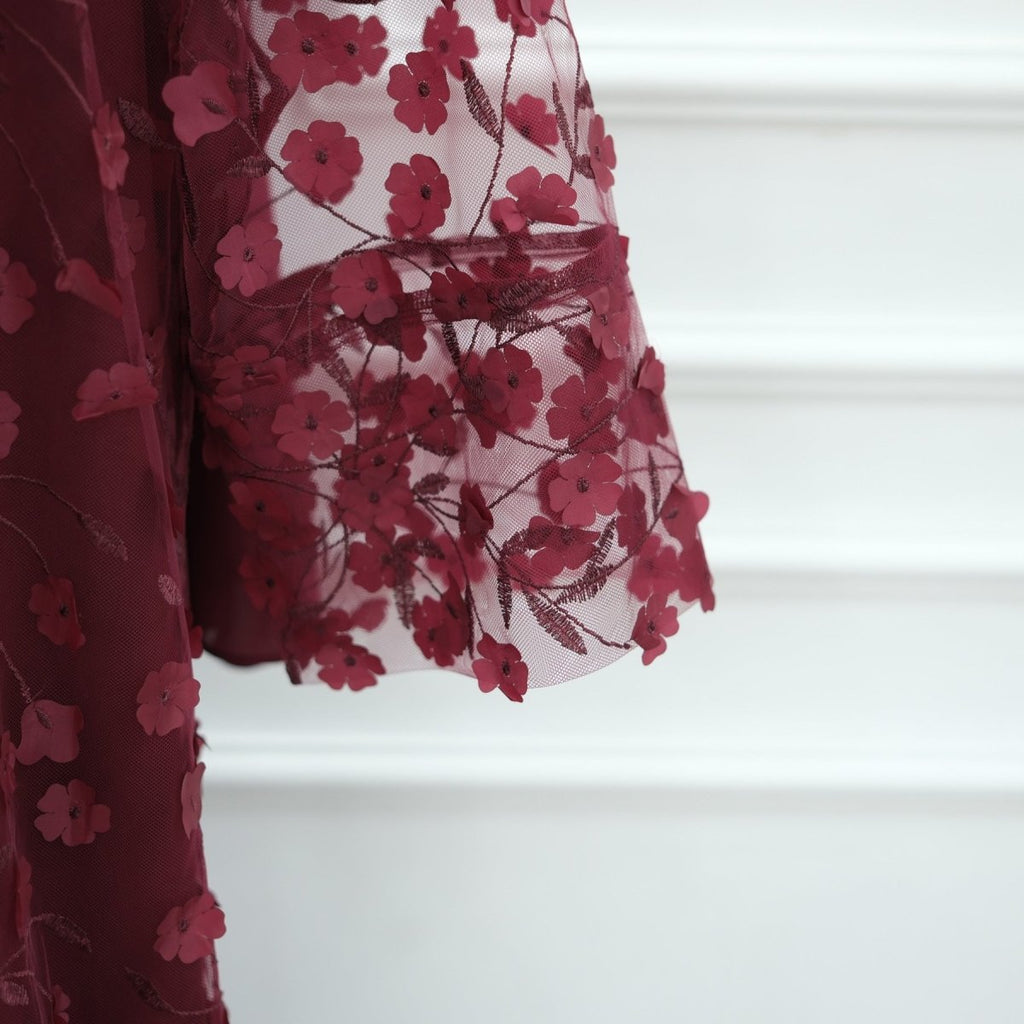 Dreamy 3D Flower Mesh Open Abaya Set(MOA313)