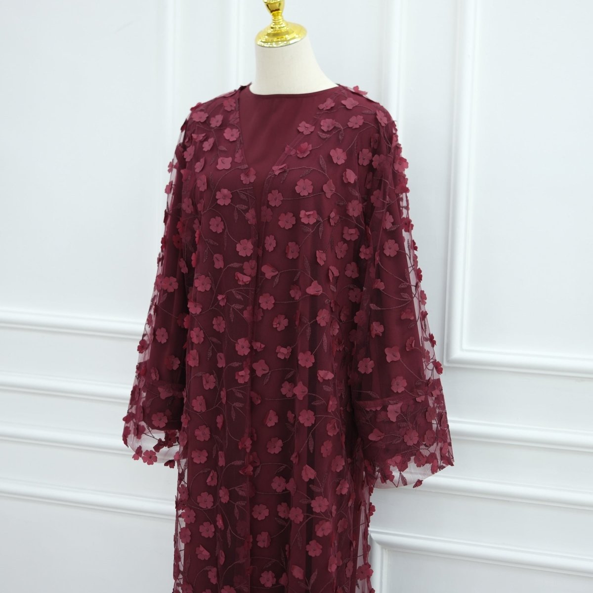 Dreamy 3D Flower Mesh Open Abaya Set(MOA313)