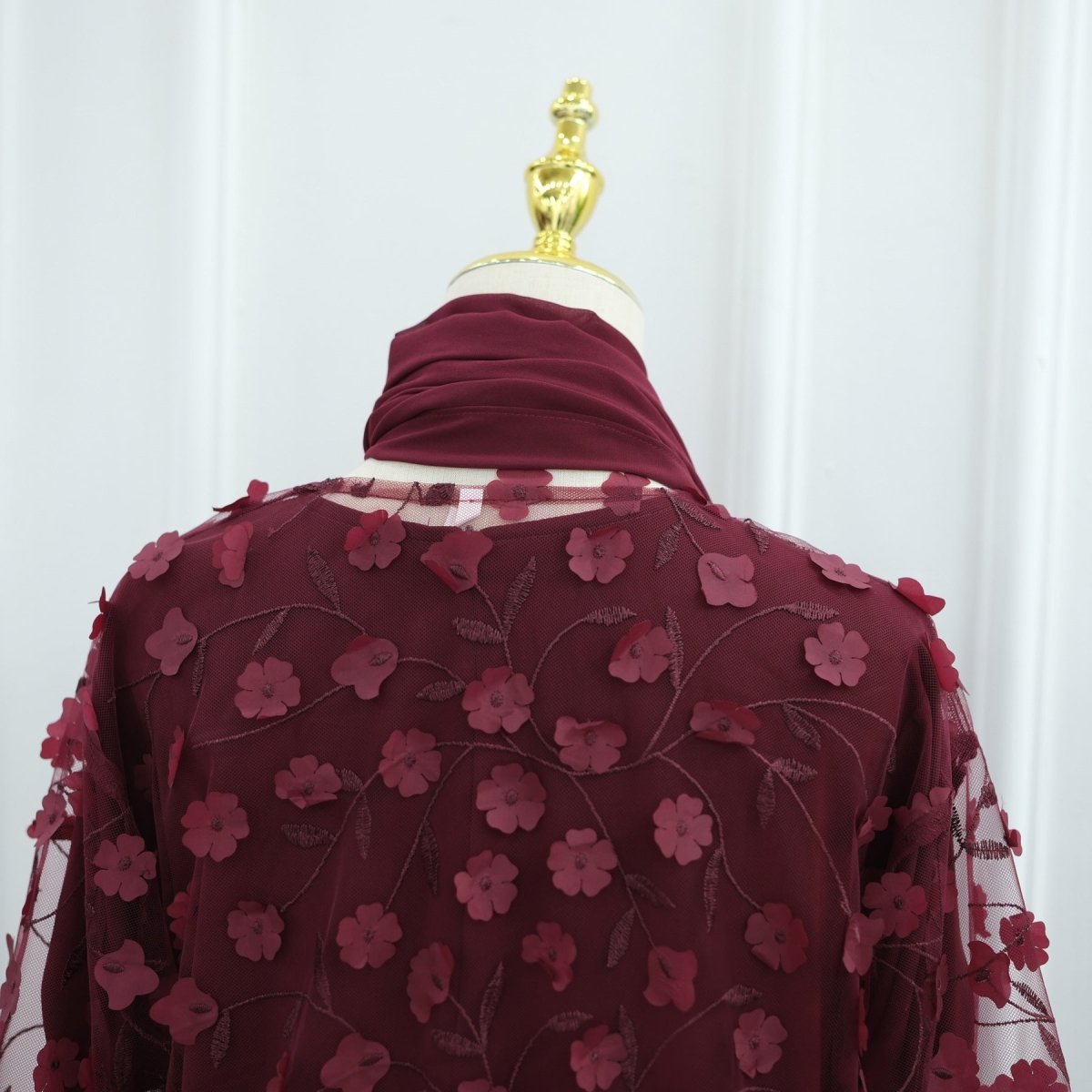 Dreamy 3D Flower Mesh Open Abaya Set(MOA313)