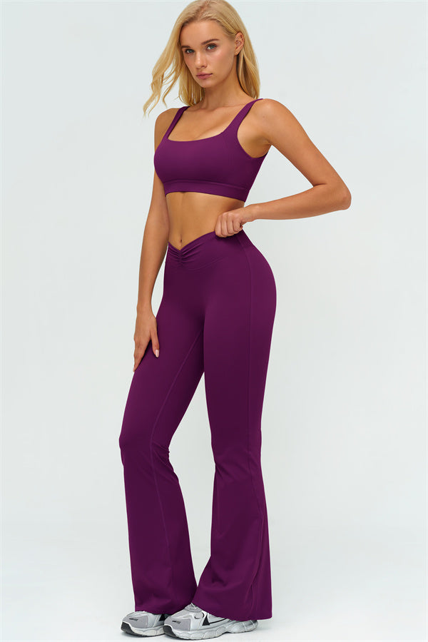 The Lushness V-Back Sports Bra Flared Leggings 2-Piece Set