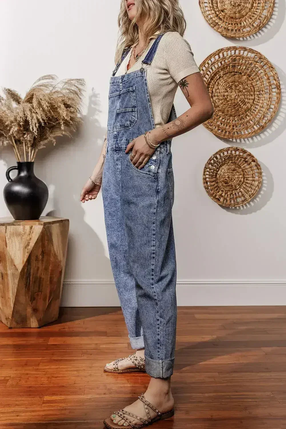 Sail Blue Straight Leg Pockets Denim Bib Overall