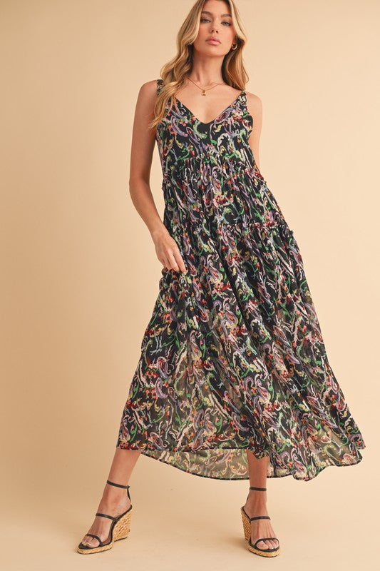 Printed V-Neck Frill Tiered Cami Comfortable Dress For Women – Playful, Feminine & Fun for Summer Days