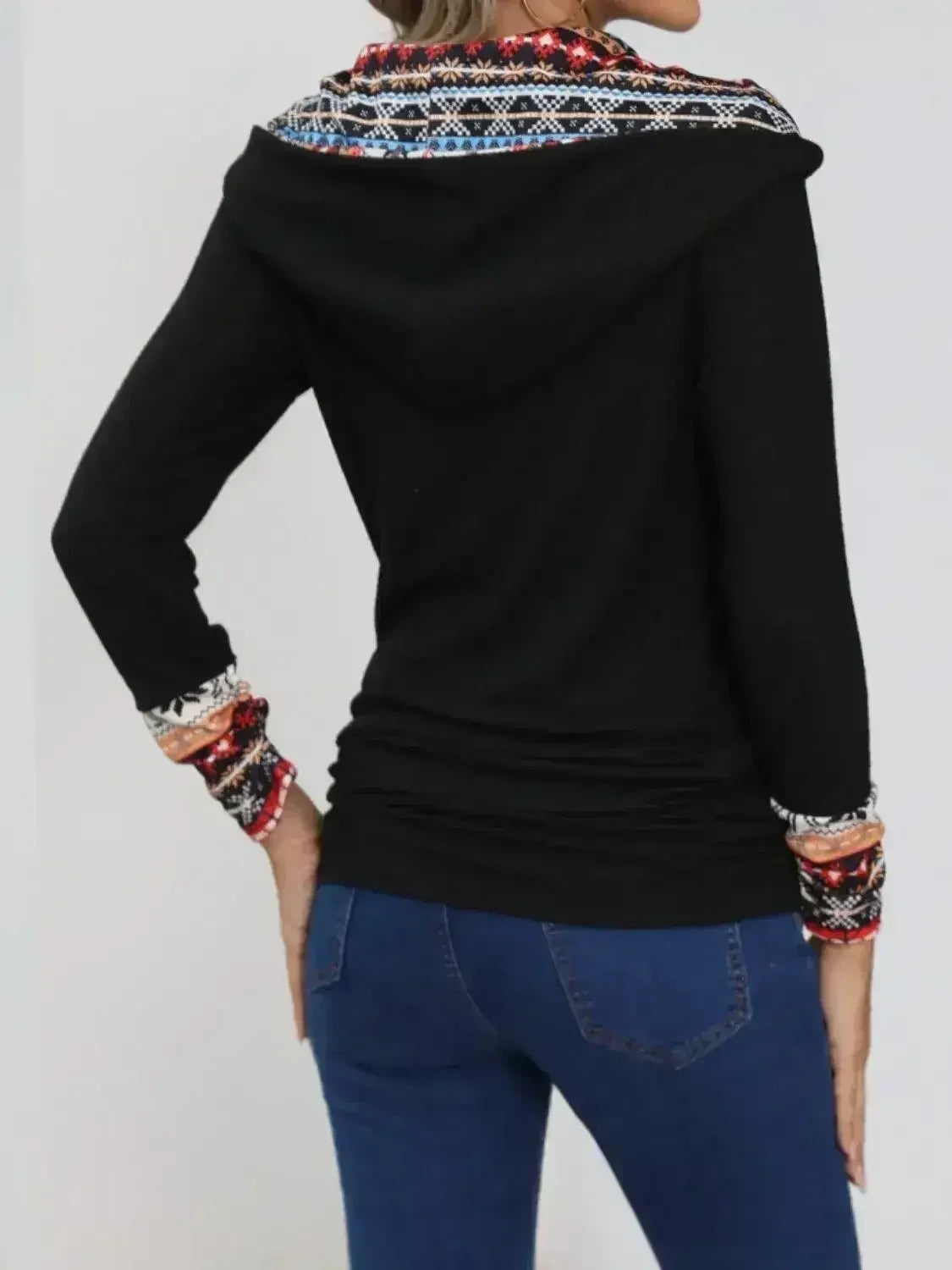 Printed Collared Neck Long Sleeve Blouse – Femstylo