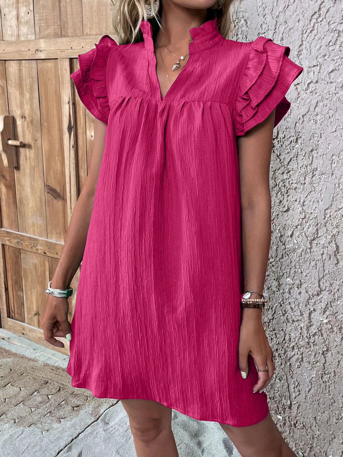 Elegant Ruffled Cap Sleeve Mini Dress Feminine & Flowy Summer Dress