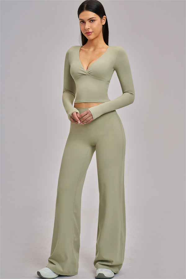 The Swoon Long Sleeve Crop top Flared Leggings 2-Piece Set