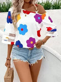 White Color Flower Asymmetrical Neck Blouse | Femstylo