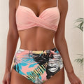 Tropical Vibe High Waist Bikini Set – Flirty V-Neck Swimsuit with Layered Colorblock High Cut Bottom Crisscross Strap Detail & Ultra-Stretch Comfort – Women's Two Piece Swimwear for Summer Beach Pool & Vacation Fun