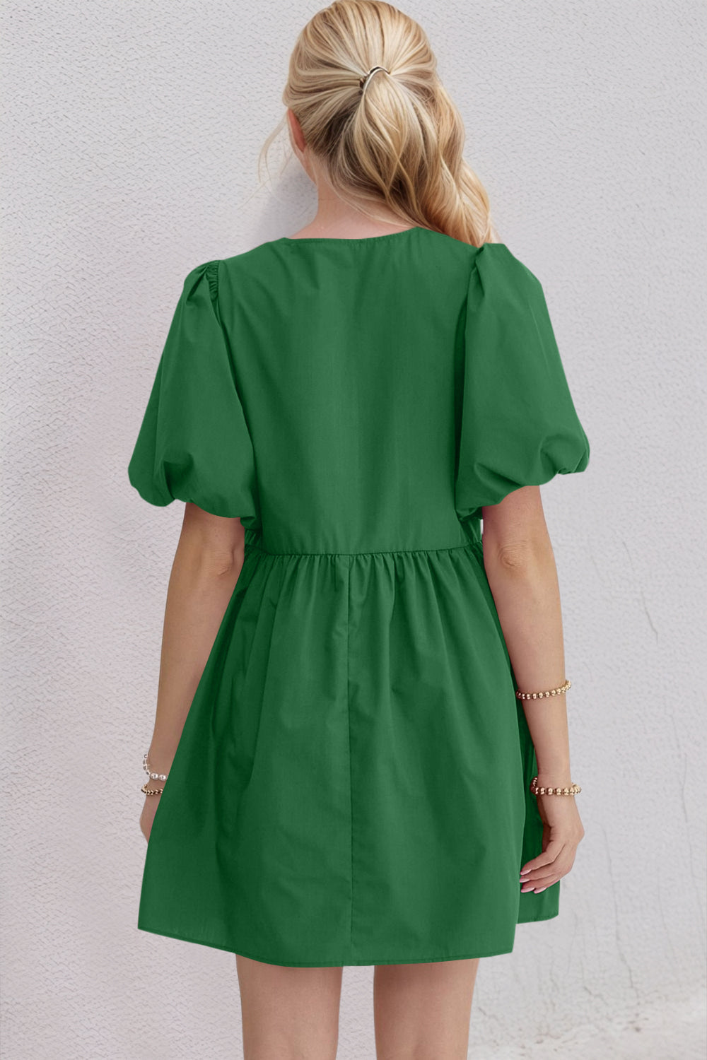 Elegant Ruched Puff Sleeve Mini Dress Vintage Bow Detail Cute Short Dress for Women