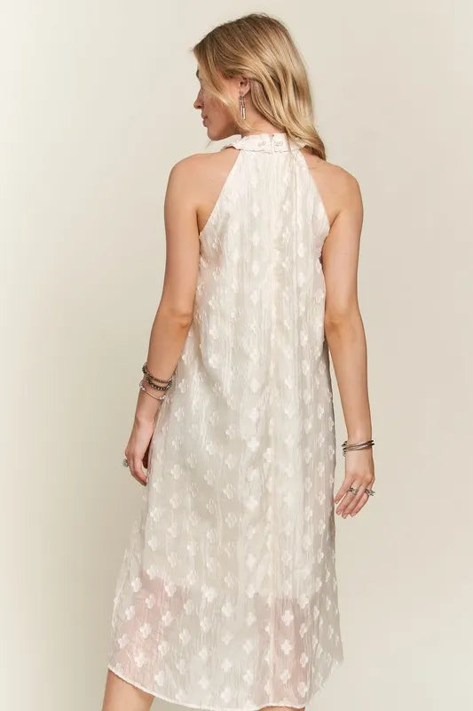 Applique Pearl Detail Grecian Neck Midi Dress For Women, Elegant Grecian Neck Dress with Applique Pearl Detailing for Formal Occasions & Galas
