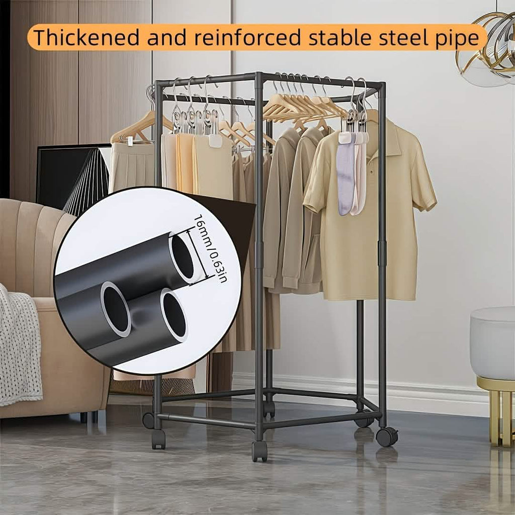 360 Rotating Freestanding Clothing Rack, Hexagonal Carbon Steel Organizer with Wheels