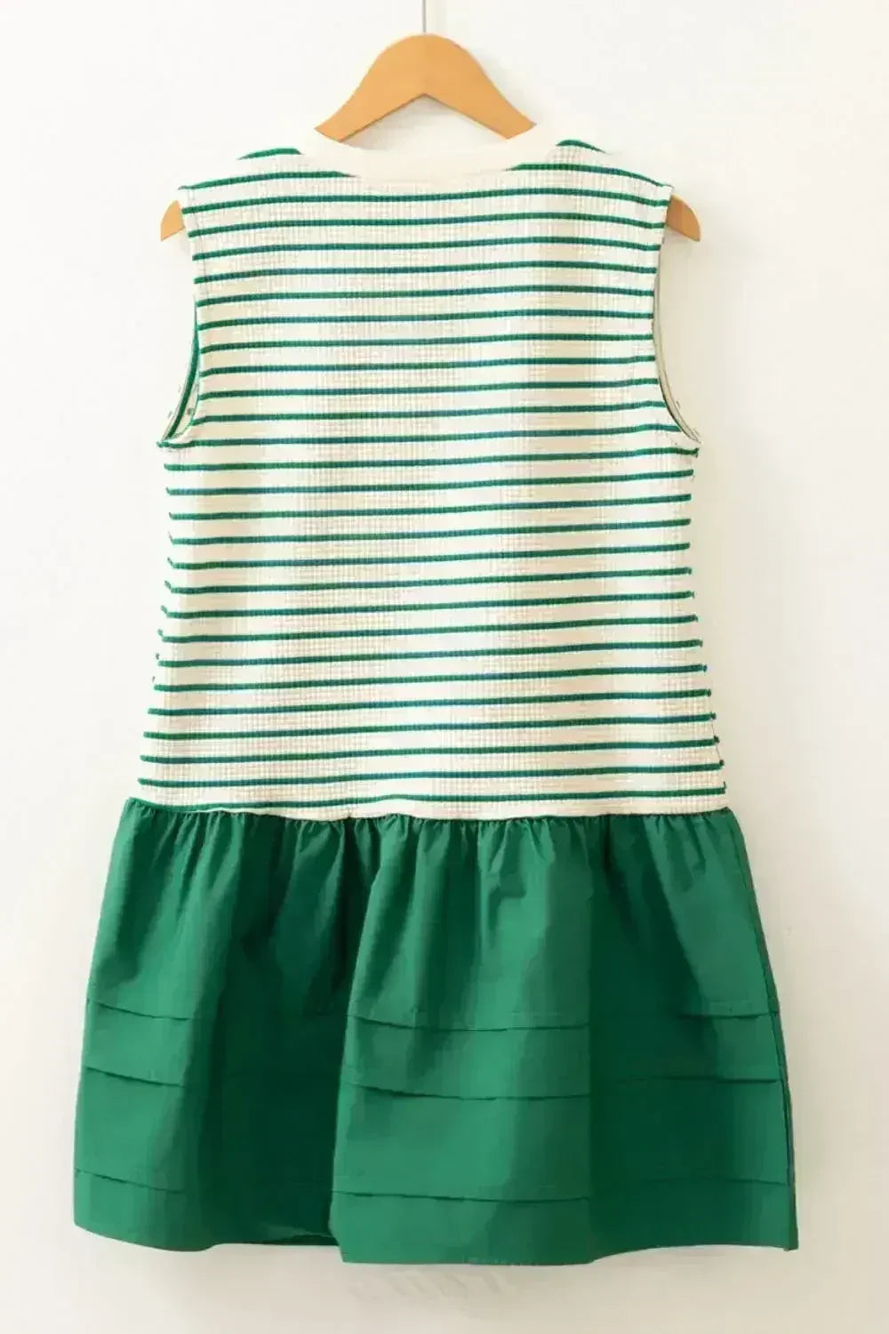 Stripe Sequin Clover Patched Contrast Mini Dress with Pockets