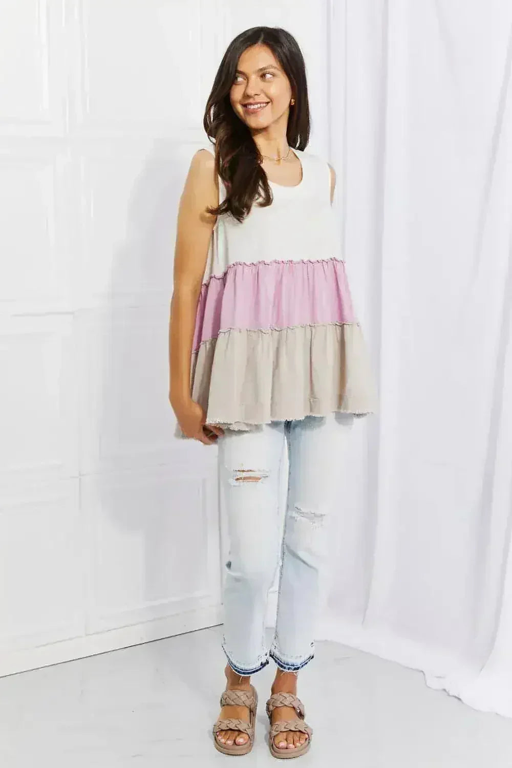 Lavender Color Block Baby doll Top - Sunset Design | Femstylo