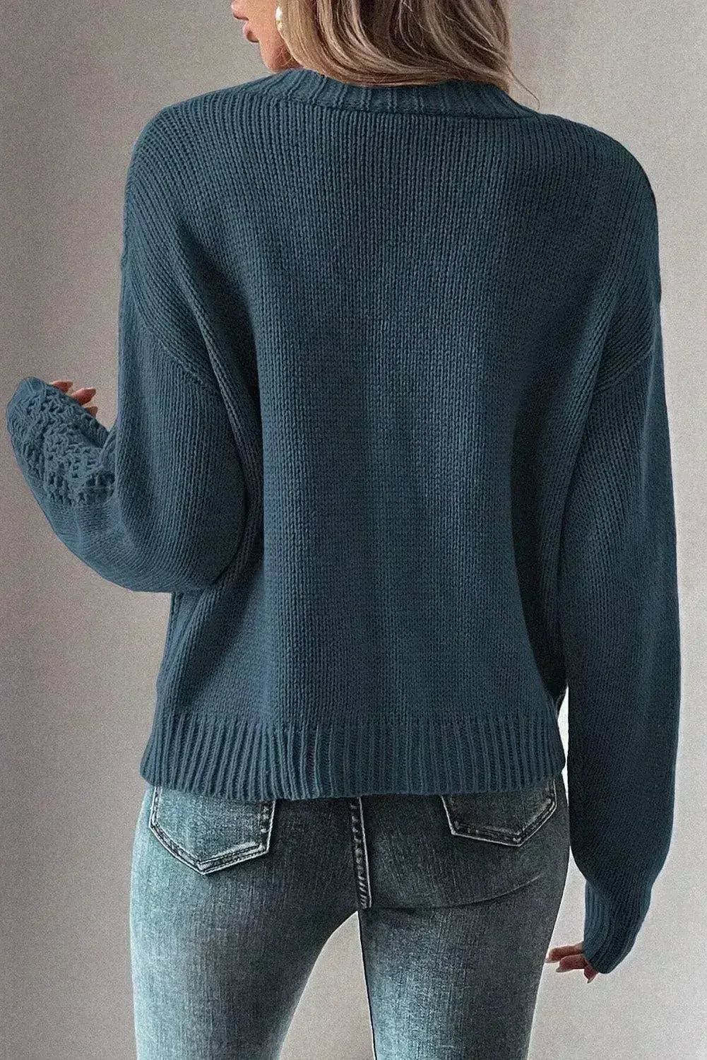Dark Khaki Cardigan – Open Knit Drop Shoulder Sweater | Cotton-Acrylic Blend
