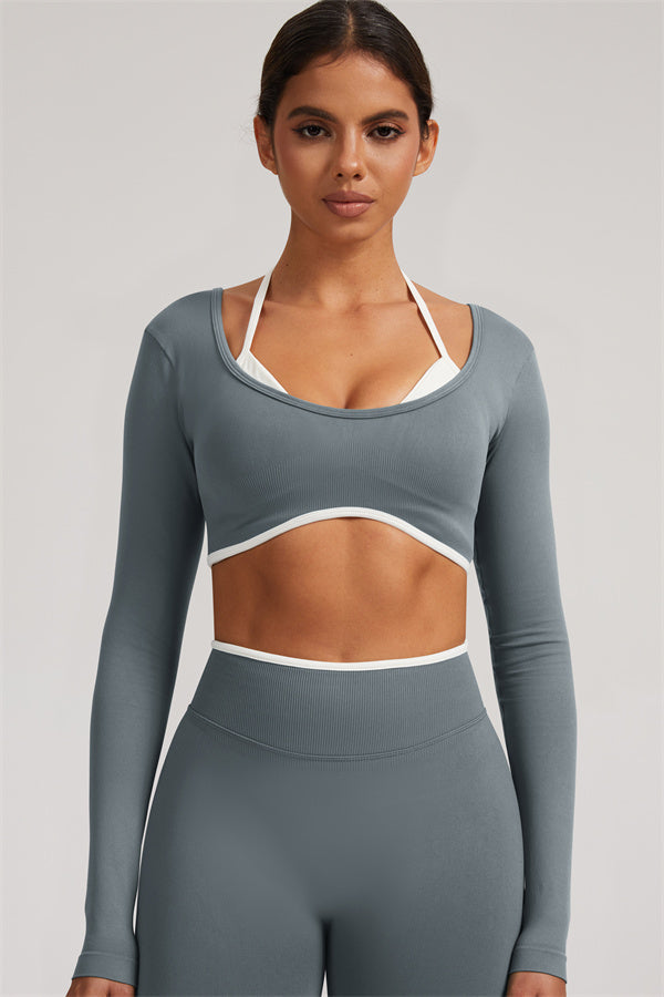 The Elevate Long Sleeve Crop top Shorts 2-Piece Set