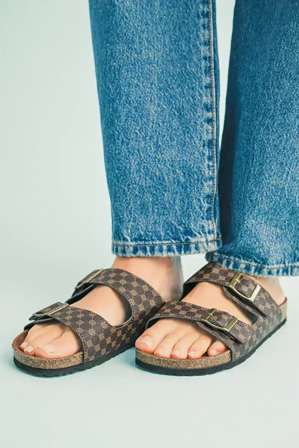 Coffee Vintage Double Buckle Comfortable Slippers