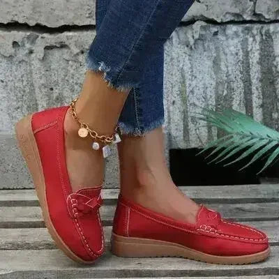 Wedge Heel Loafers - Woven PU Shoes | Femstylo